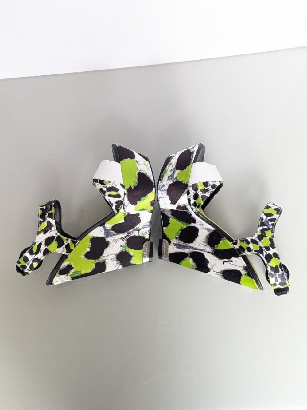 Just Cavalli Y2K Neon Black White Animal Print Open Toe Wedge Heels Size 38 - Picture 8 of 11